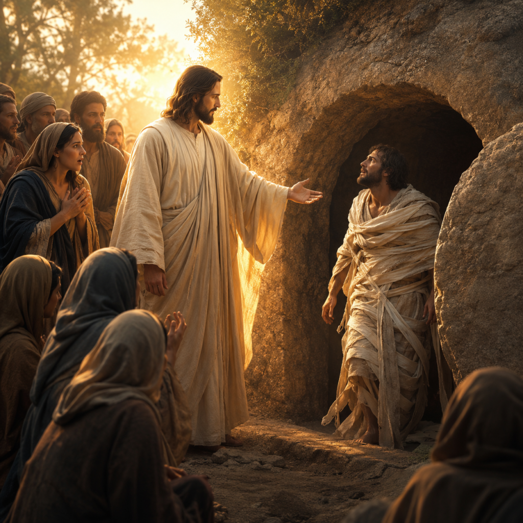 Jesus tem poder sobre a morte e ressuscita Lázaro.